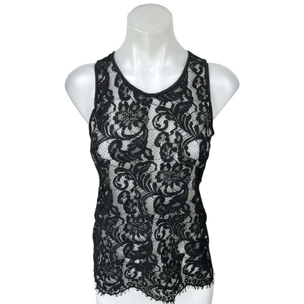 Aritzia Wilfred Black Lace Embroidered Floral Sleeveless Tank Blouse Top Size XS